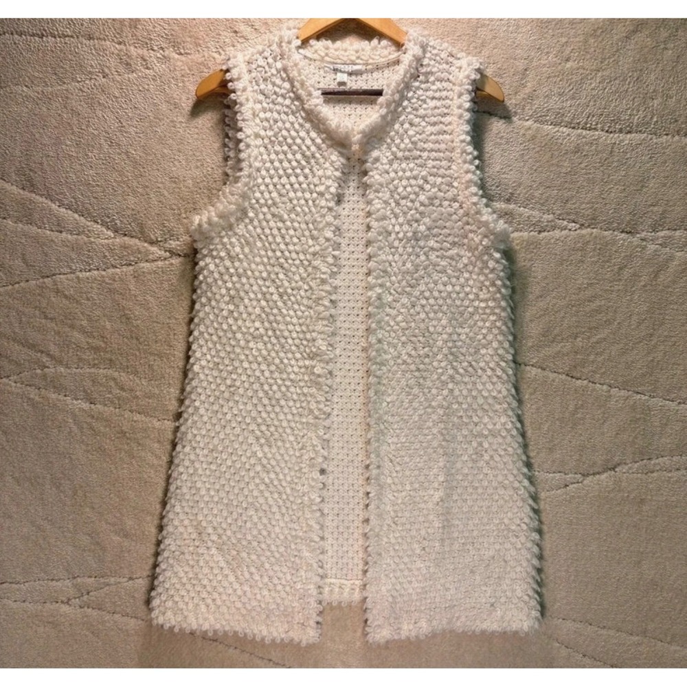Spense White Loop Knit Long Sweater Vest Women's Medium Wool Blend*